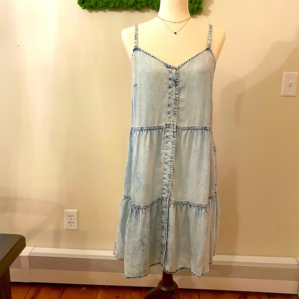 GAP light denim tiered spaghetti strap dress size S